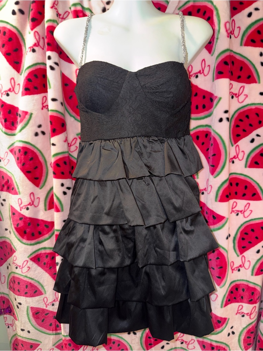 🖤 Charlotte Russe Strapless Tiered Ruffle Mini Dress with Sparkle Straps